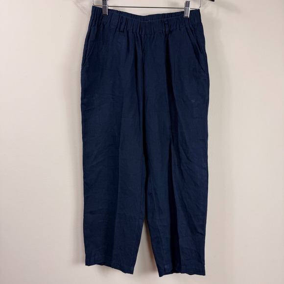 Quince 100% European Linen Pants 25" Deep Navy Wide Leg Crop Pull On Small - Picture 4 of 13